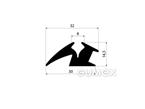 Geformtes Gummiprofil, 14,5x32mm, Länge 5000mm, 70°ShA, EPDM, -40°C/+100°C,schwarz, 
